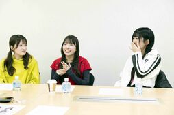 ▲合格発表の時の思い出を話す城崎桃華、宇田川ももか、もものすけ